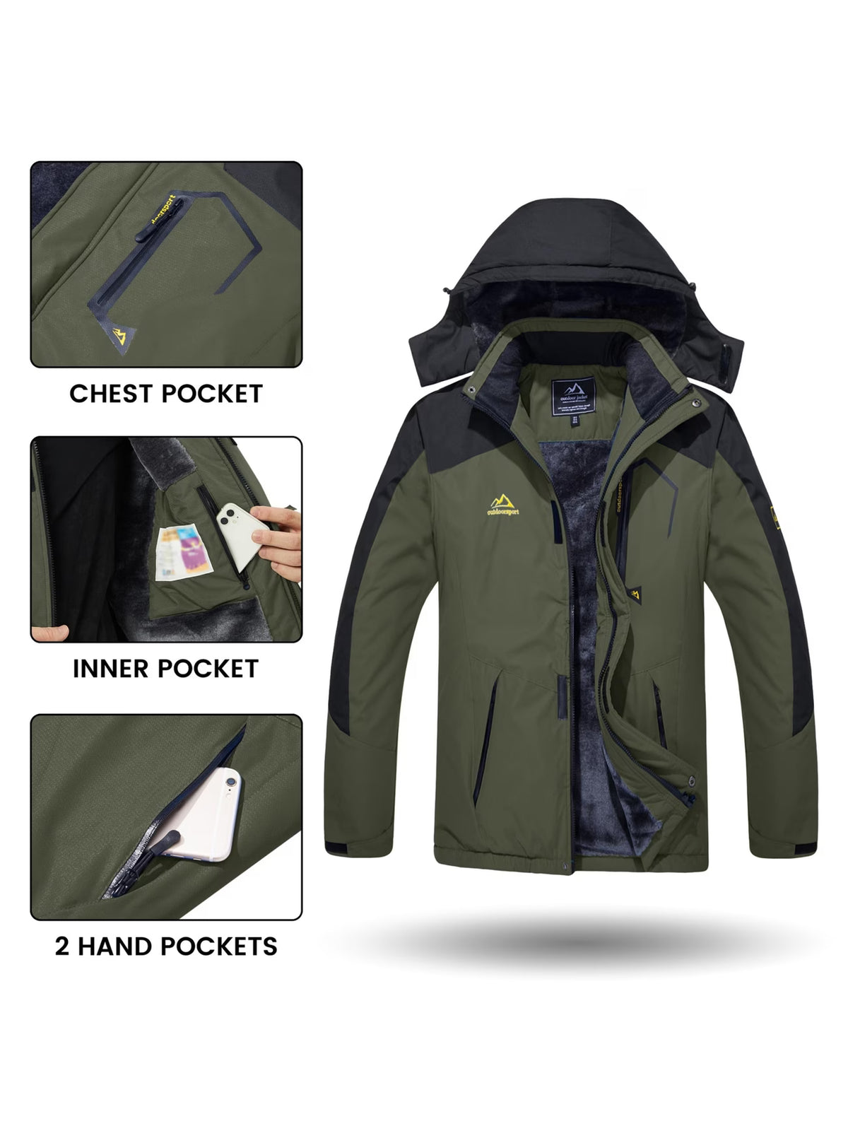 Men’s Heavyweight Fleece Lined Parka | Outdoor Thermal Hiking & Skiing Jacket
