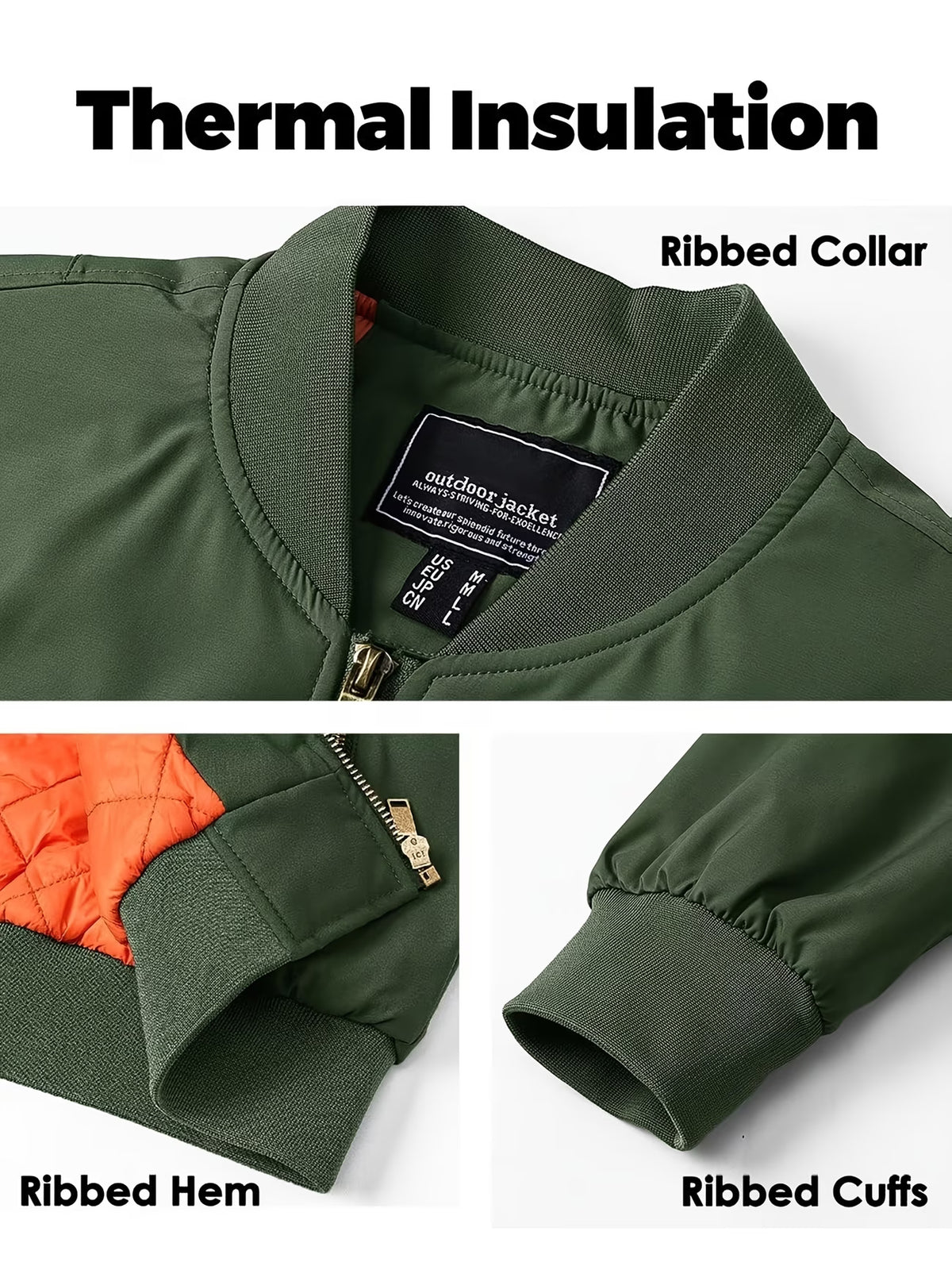 Men’s Army Green Bomber Jacket | Lightweight Thermal Insulated Flight Jacket