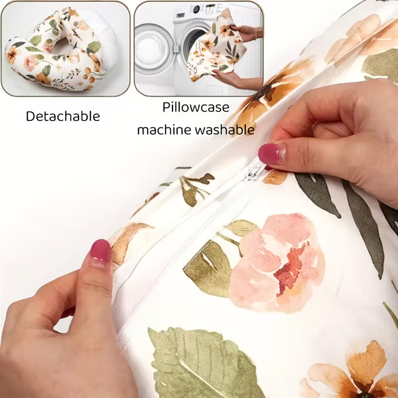 C-Shaped Nursing Pillow with Removable Pillowcase – Baby Feeding Support Pillow