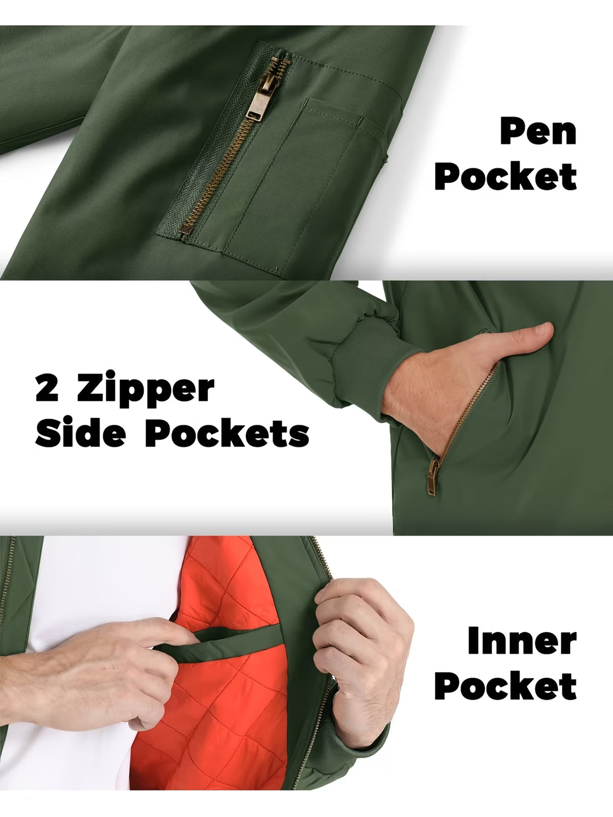 Men’s Army Green Bomber Jacket | Lightweight Thermal Insulated Flight Jacket
