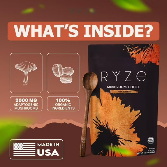 RYZRE Mushroom Coffee – 30 Servings | Organic Mushroom Coffee