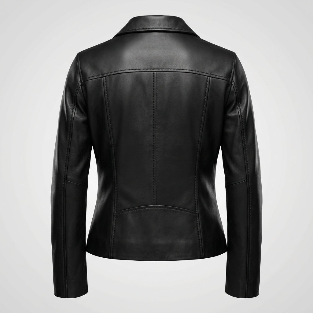 Women’s Slim-Fit Faux Leather Biker Jacket – Asymmetric Zip Moto Coat with Quilted Shoulder Detail
