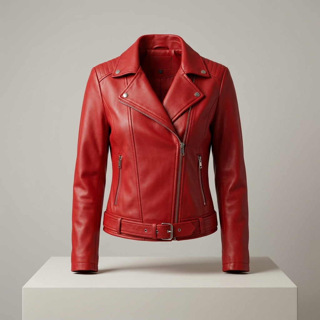 Women’s Slim-Fit Faux Leather Biker Jacket – Asymmetric Zip Moto Coat with Quilted Shoulder Detail