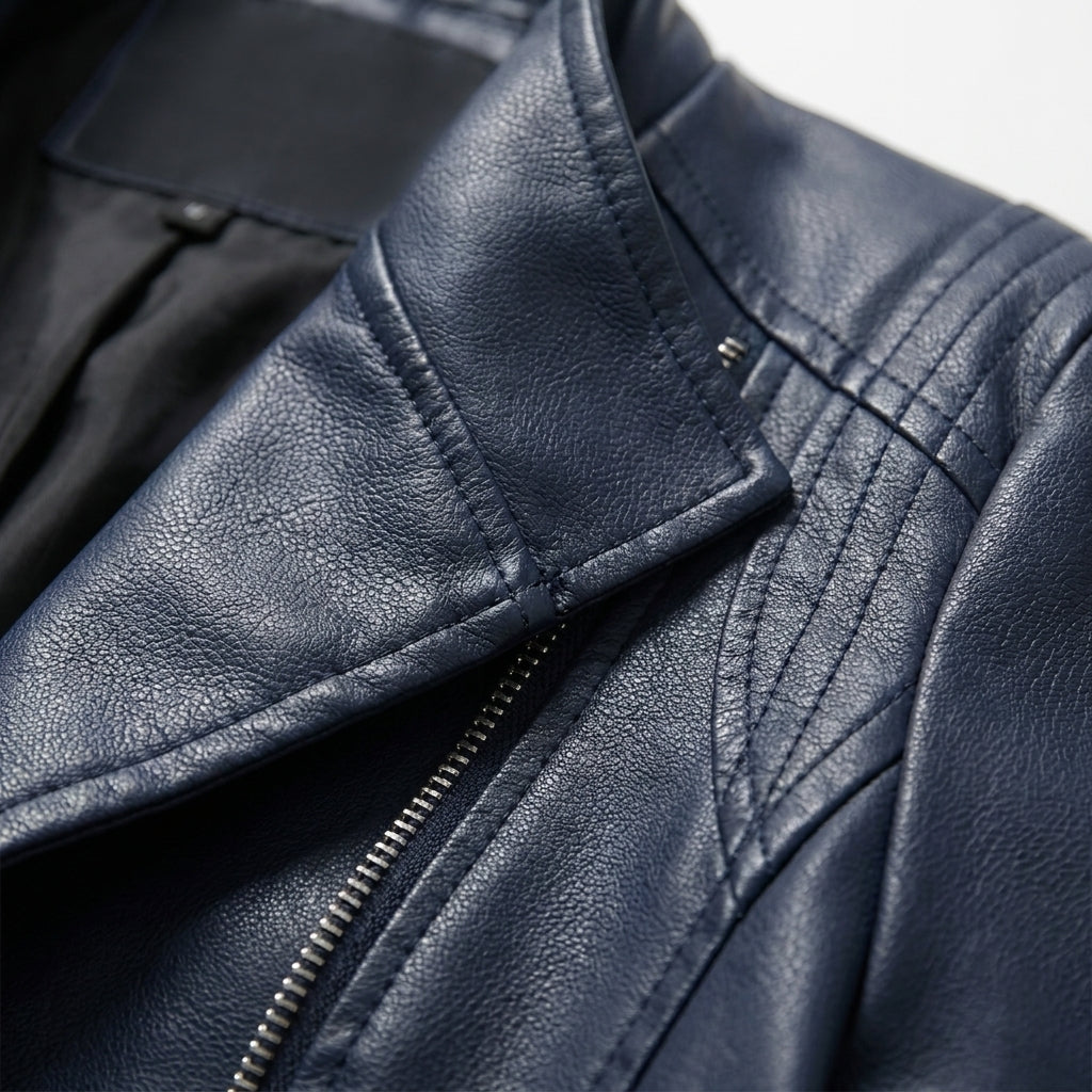 Women’s Slim-Fit Faux Leather Biker Jacket – Asymmetric Zip Moto Coat with Quilted Shoulder Detail