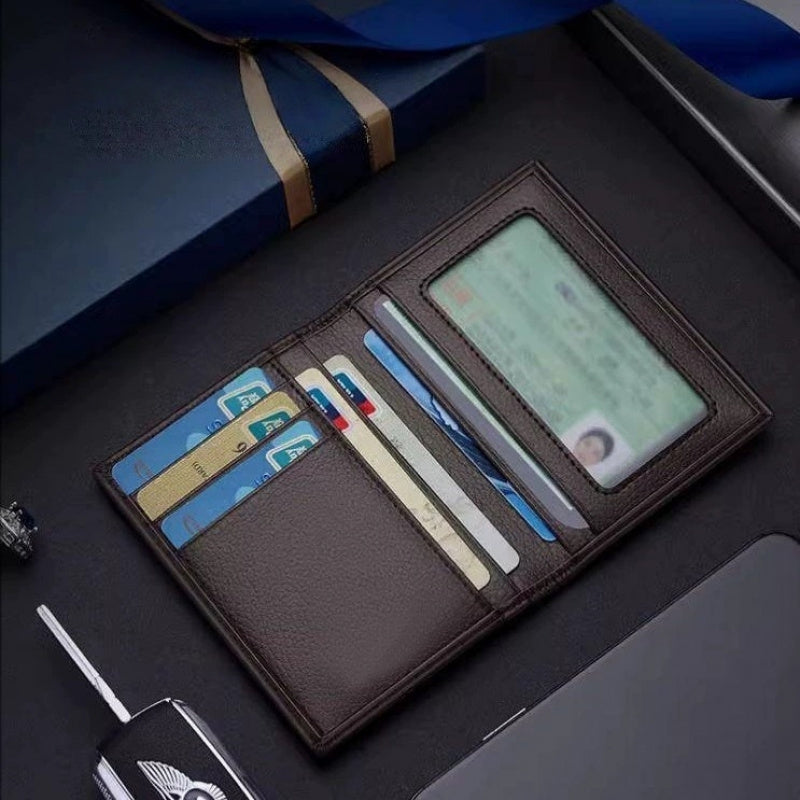 Men's Slim Faux Leather Wallet, Minimalist Vertical Card Holder
