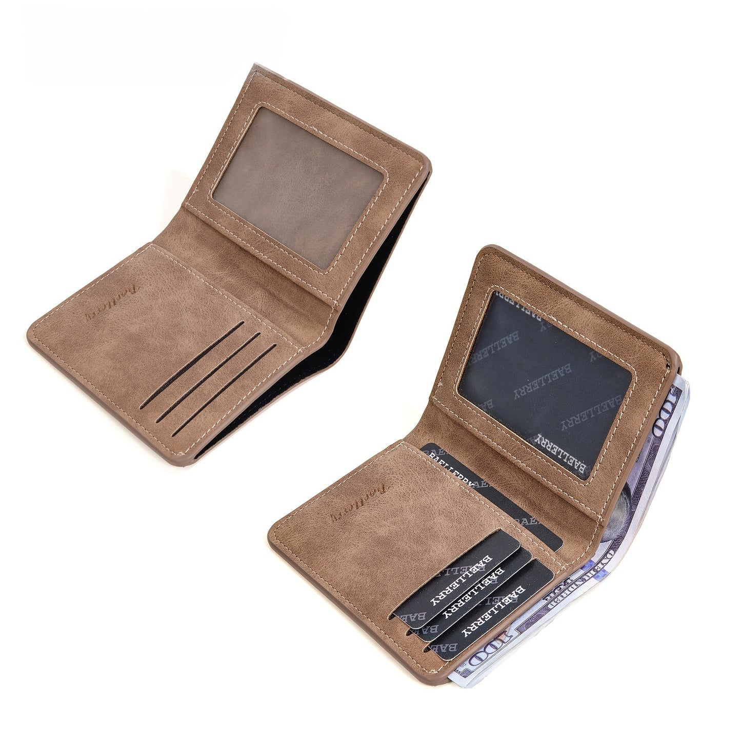 Men's Minimalist PU Leather Wallet, Slim Vertical Wallet with ID Window