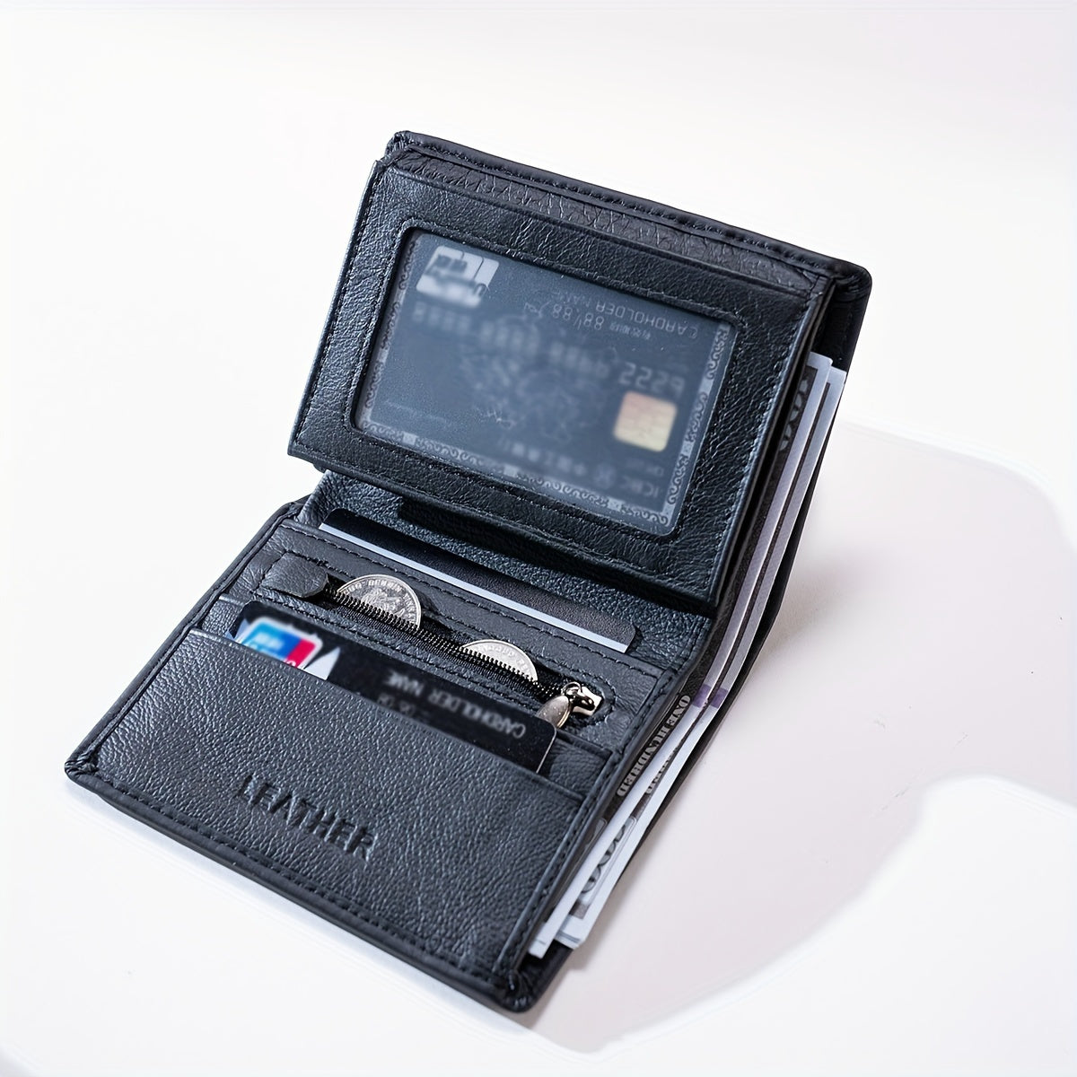 Men's Genuine Leather Wallet, Slim Vertical Bifold Wallet with ID Window