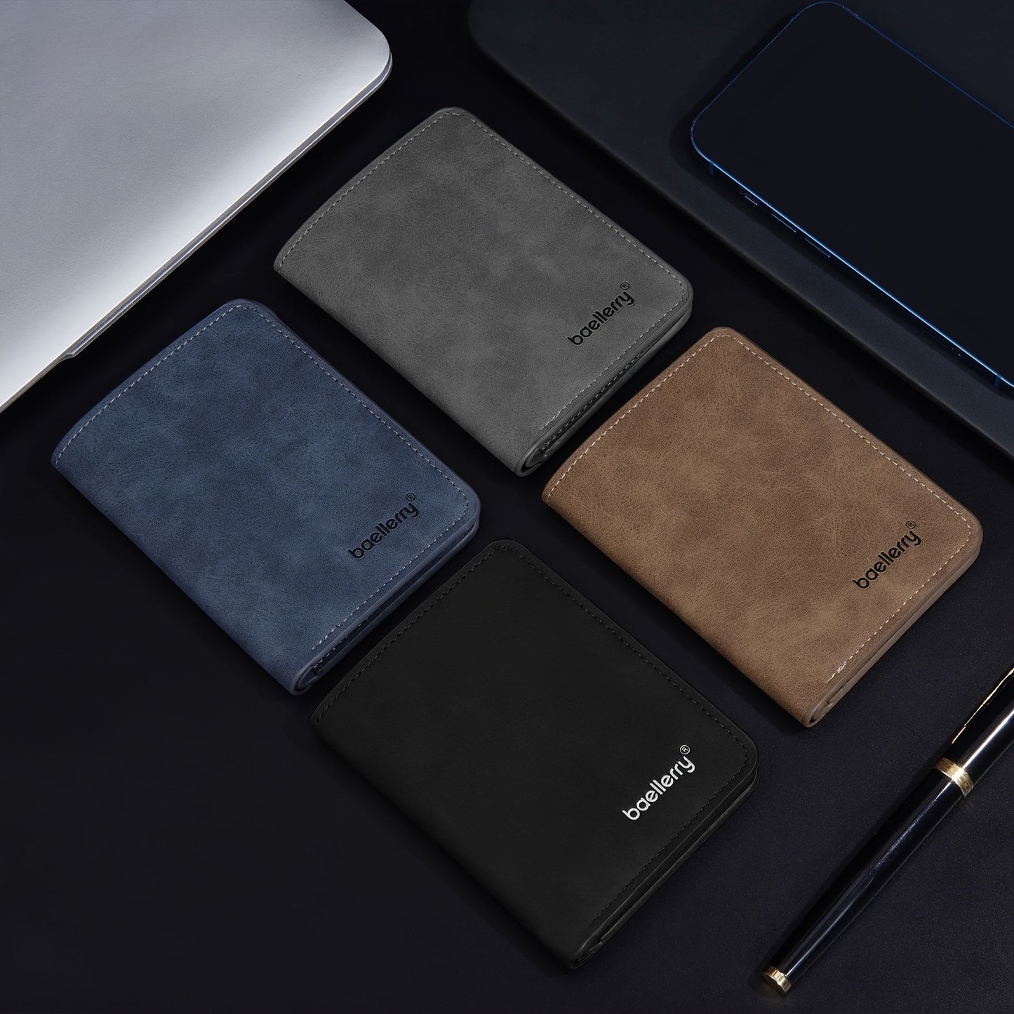 Men's Minimalist PU Leather Wallet, Slim Vertical Wallet with ID Window