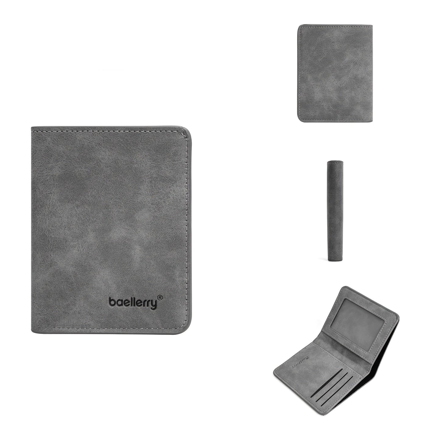 Men's Minimalist PU Leather Wallet, Slim Vertical Wallet with ID Window
