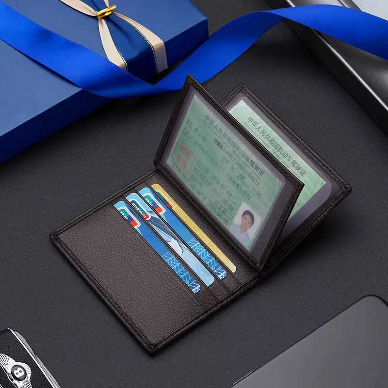Men's Slim Faux Leather Wallet, Minimalist Vertical Card Holder