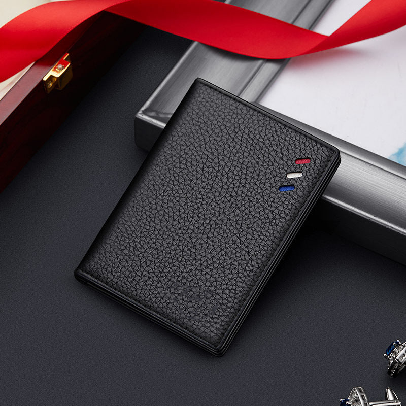 Men's Slim Faux Leather Wallet, Minimalist Vertical Card Holder