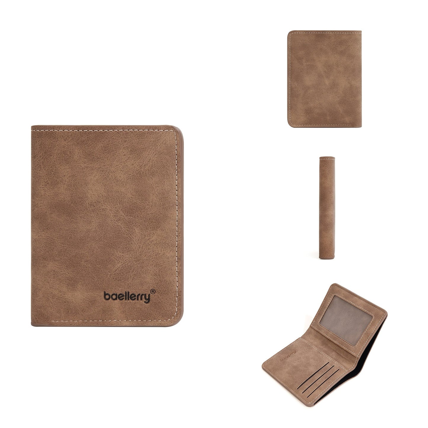 Men's Minimalist PU Leather Wallet, Slim Vertical Wallet with ID Window