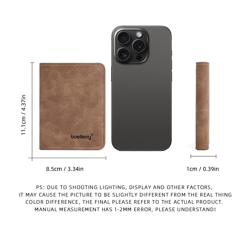 Men's Minimalist PU Leather Wallet, Slim Vertical Wallet with ID Window