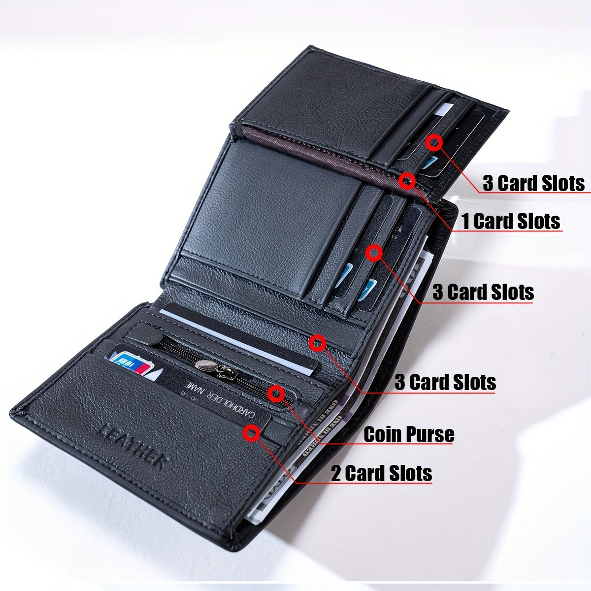 Men's Genuine Leather Wallet, Slim Vertical Bifold Wallet with ID Window