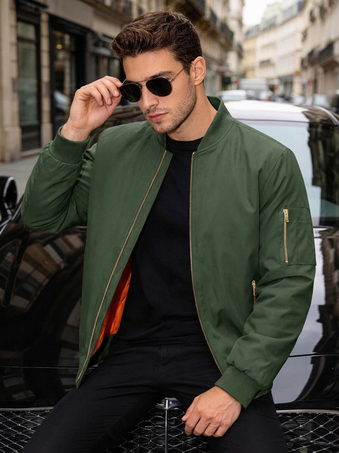 Men’s Army Green Bomber Jacket | Lightweight Thermal Insulated Flight Jacket