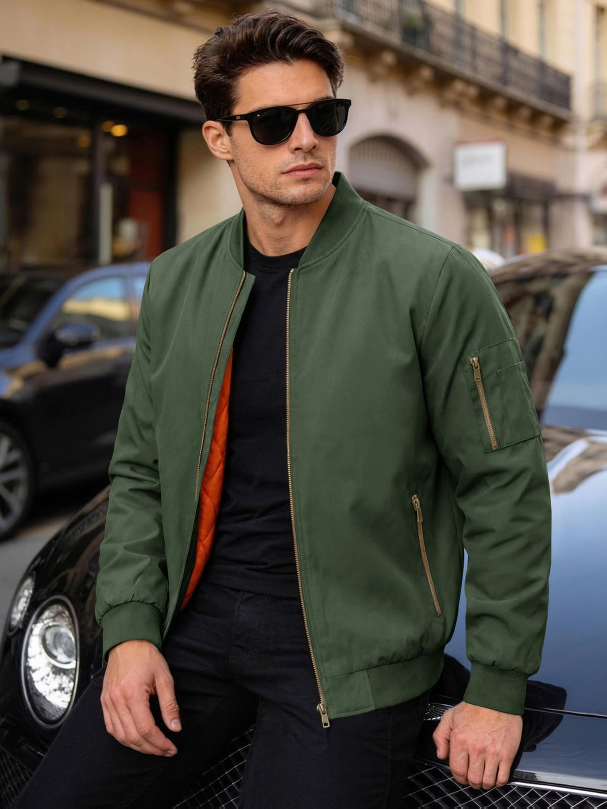 Men’s Army Green Bomber Jacket | Lightweight Thermal Insulated Flight Jacket